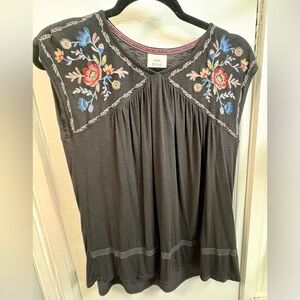 Knox Rose Black Sleeveless Tunic with Colorful Floral Embroidery